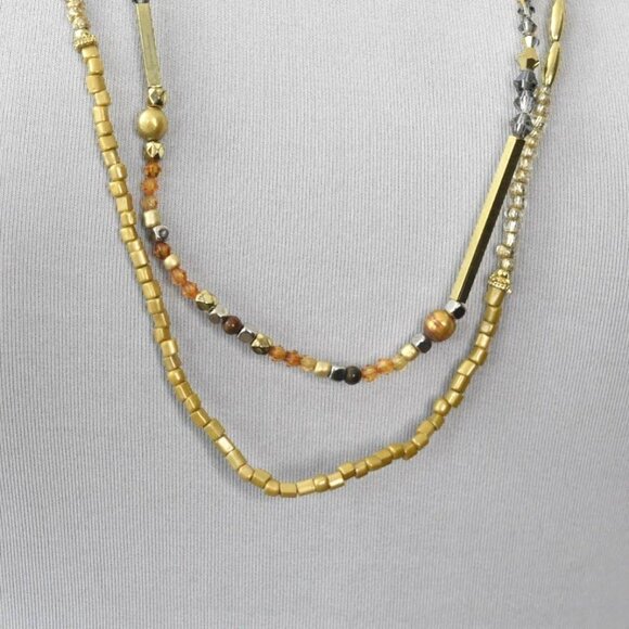 Chicos Binali Necklace Long Double Strand Mixed Beads Gold New Old Stock - Picture 3 of 5